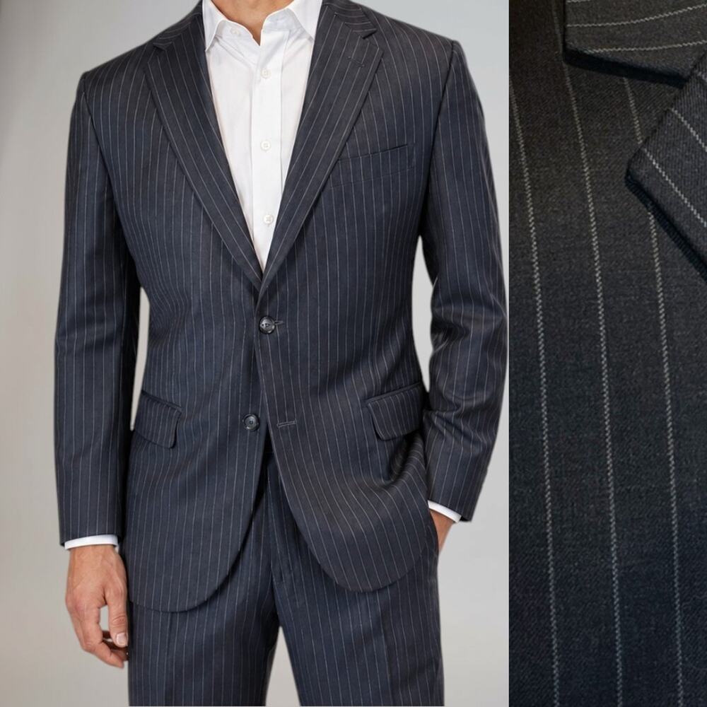 Hart Schaffner Marx 2-Piece Suit 43R 38x29 Blue Gray Stripe Short Arms